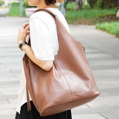 Leather Slouch Shopper Shoulder Tote