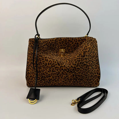 Leopard Suede Buckle Shoulder Bag