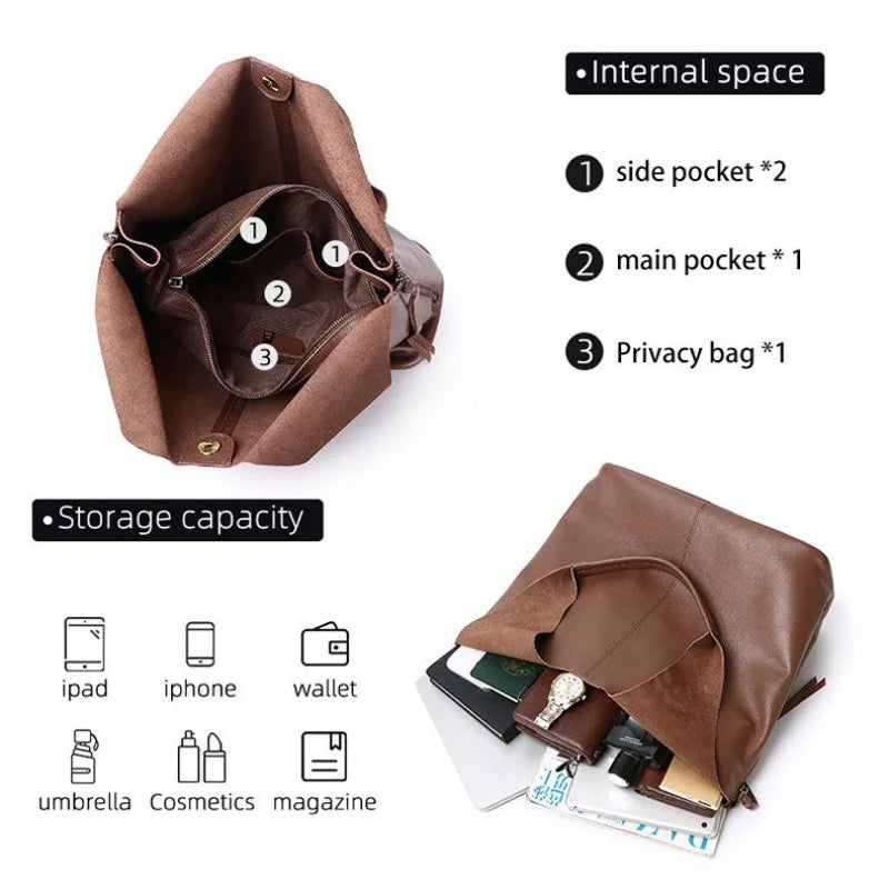 Leather Slouch Shopper Shoulder Tote