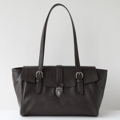 White Leather Belted Tote Bag