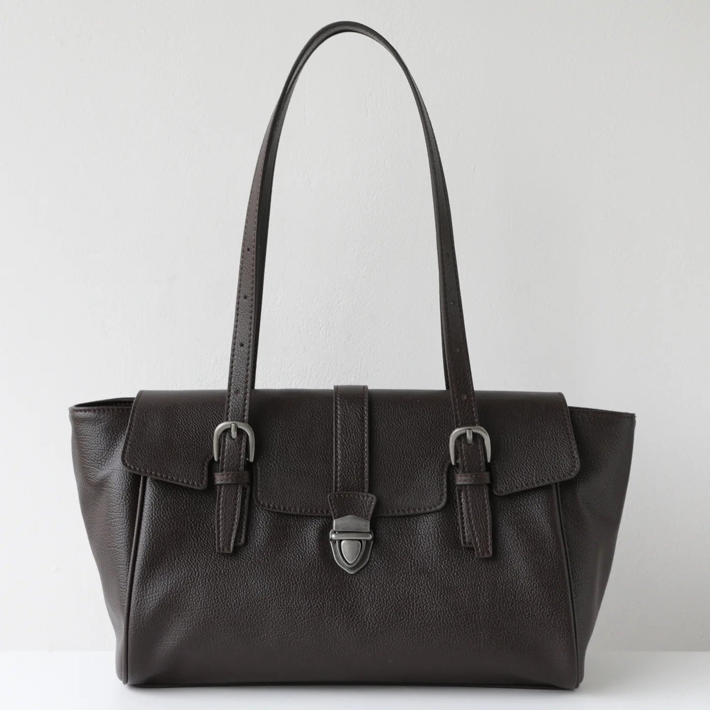 White Leather Belted Tote Bag