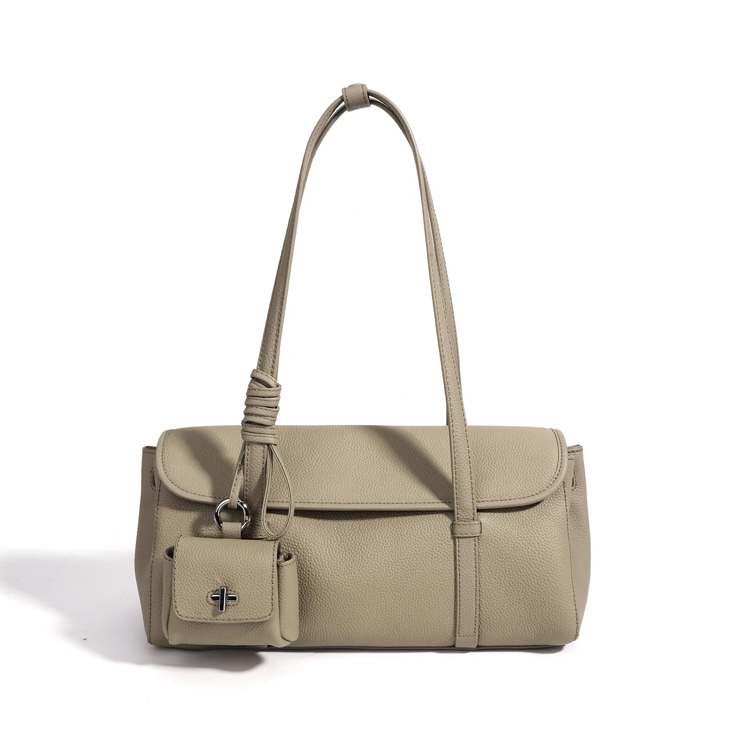 Taupe Leather Barrel Shoulder Bag