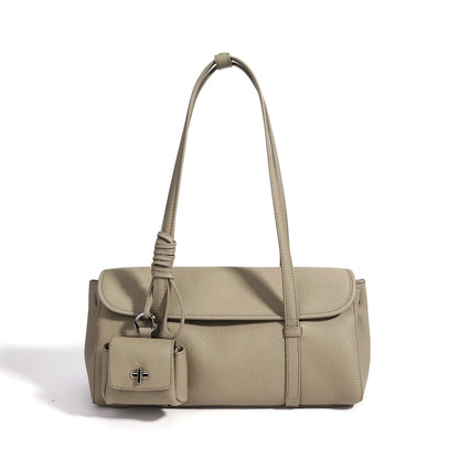Taupe Leather Barrel Shoulder Bag