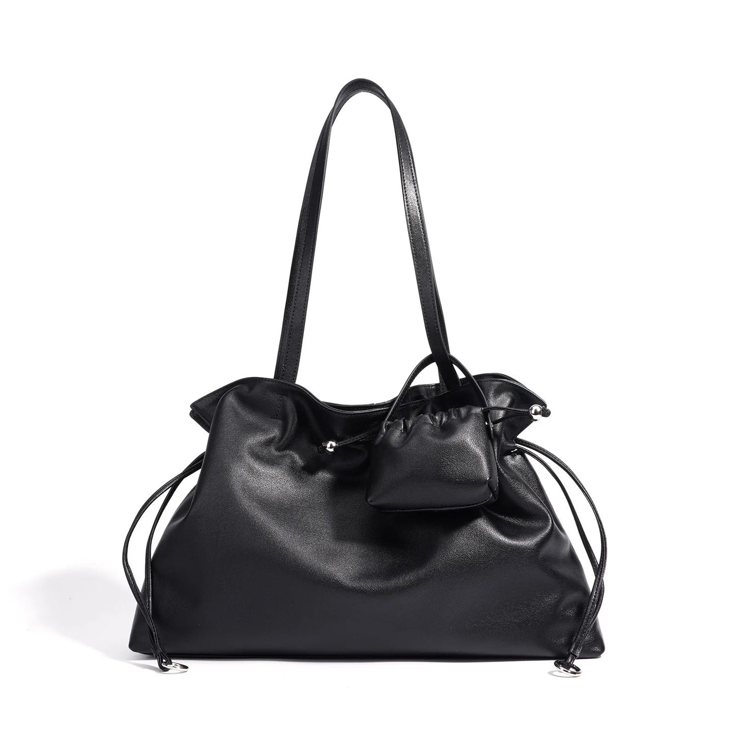 Brown Drawstring Pillow Shoulder Bag