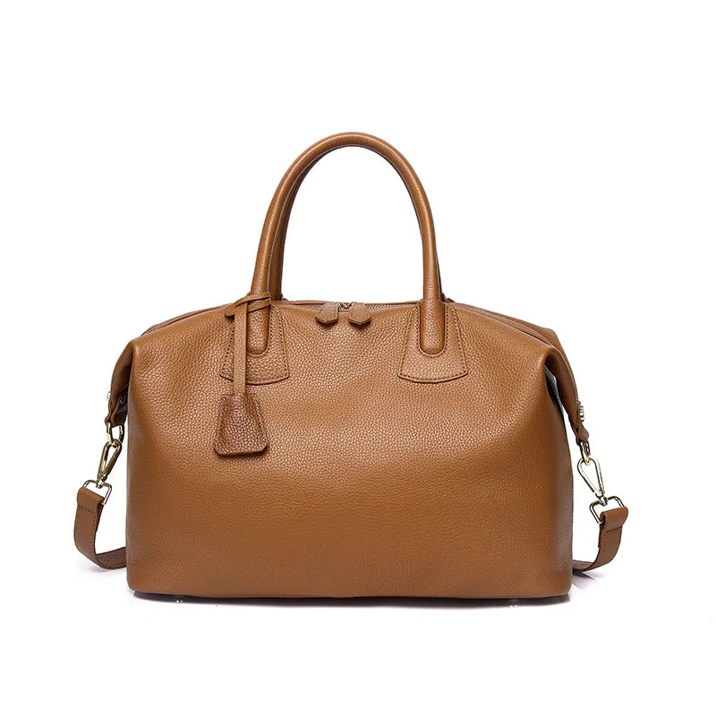 Cognac Leather Dome Satchel Bag