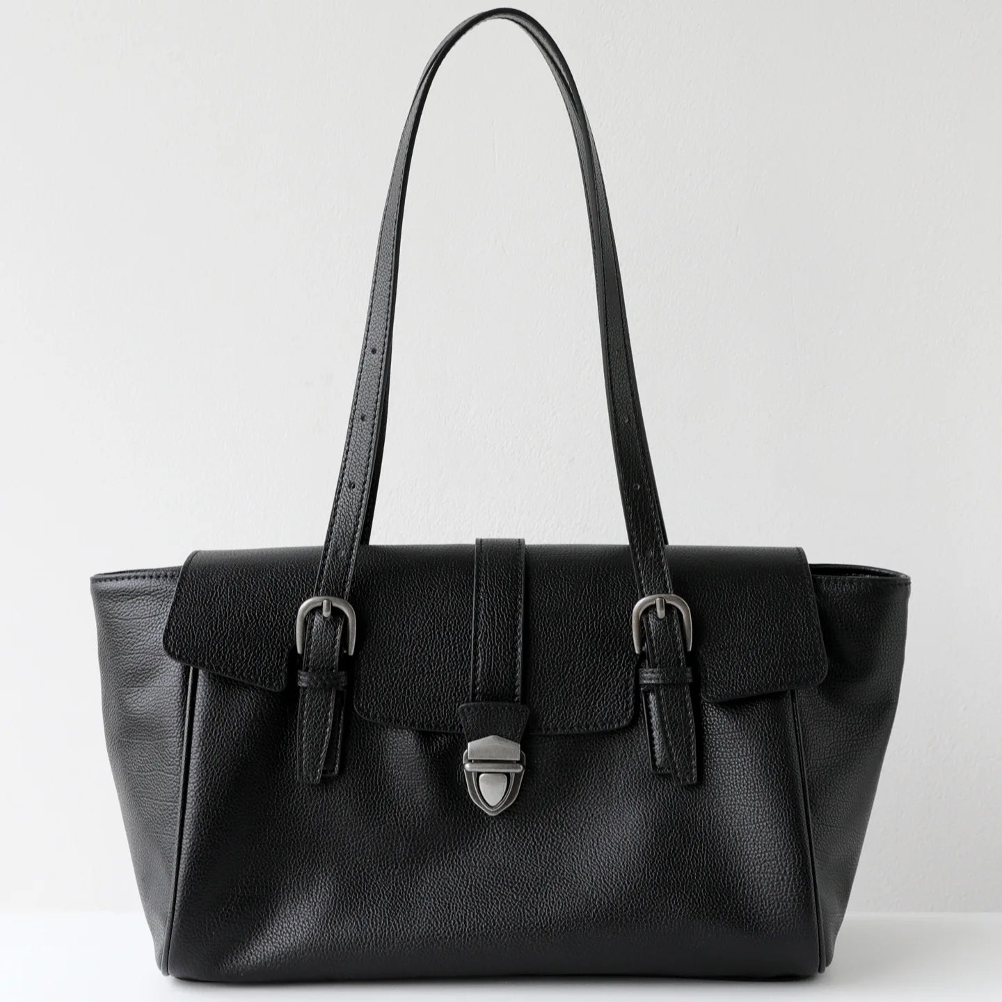 White Leather Belted Tote Bag