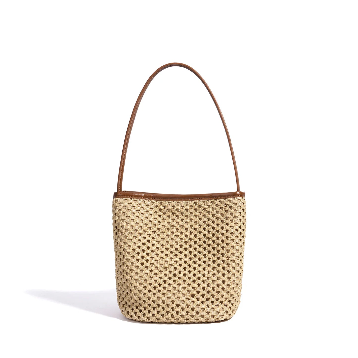 Woven Straw Bucket Shoulder Bag