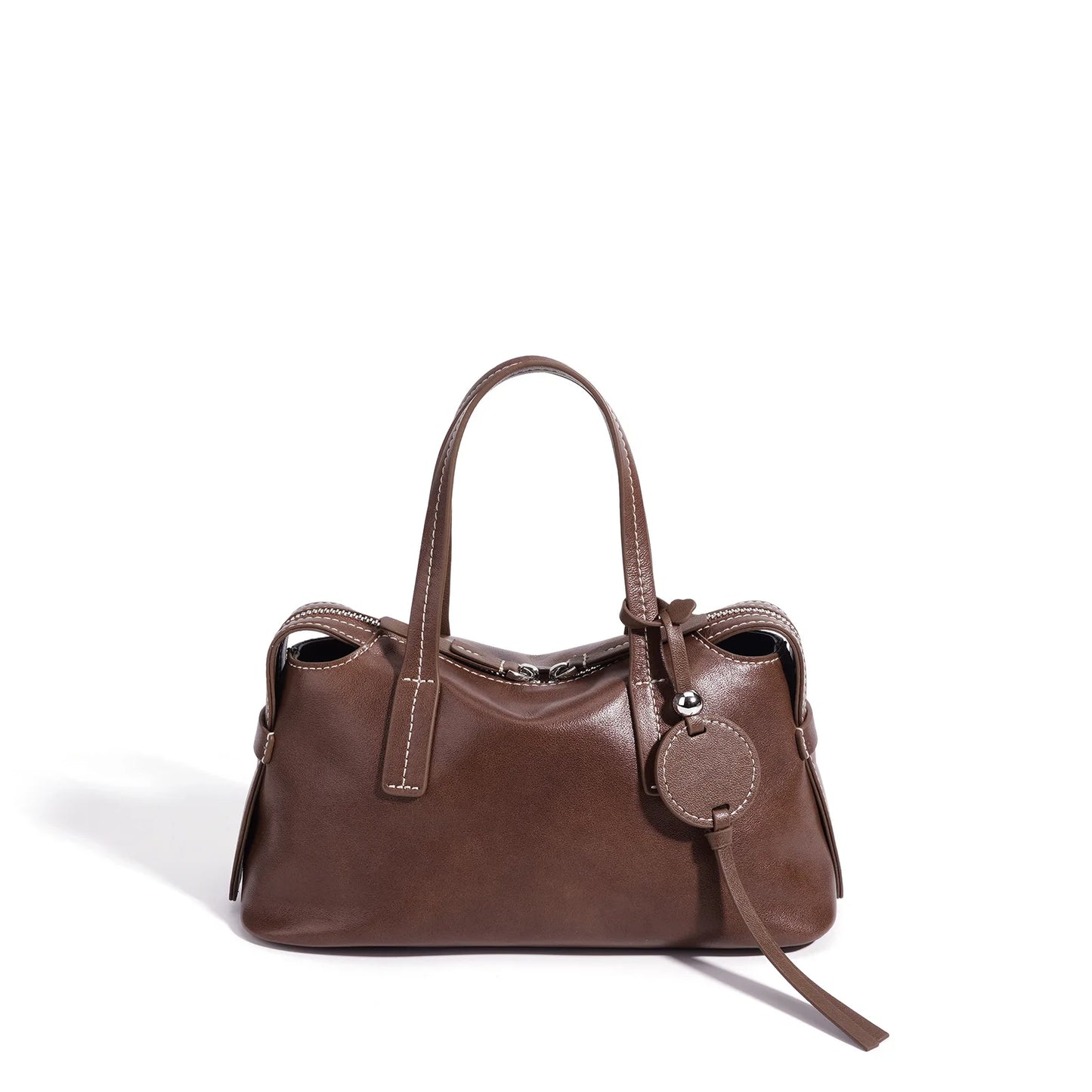 Brown Leather Boston Shoulder Bag
