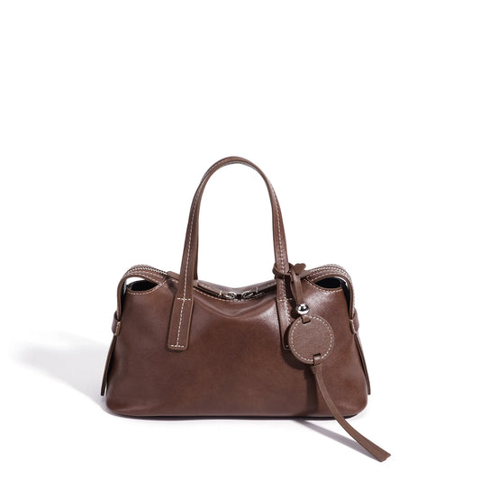 Brown Leather Boston Shoulder Bag