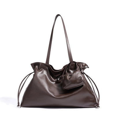 Brown Drawstring Pillow Shoulder Bag