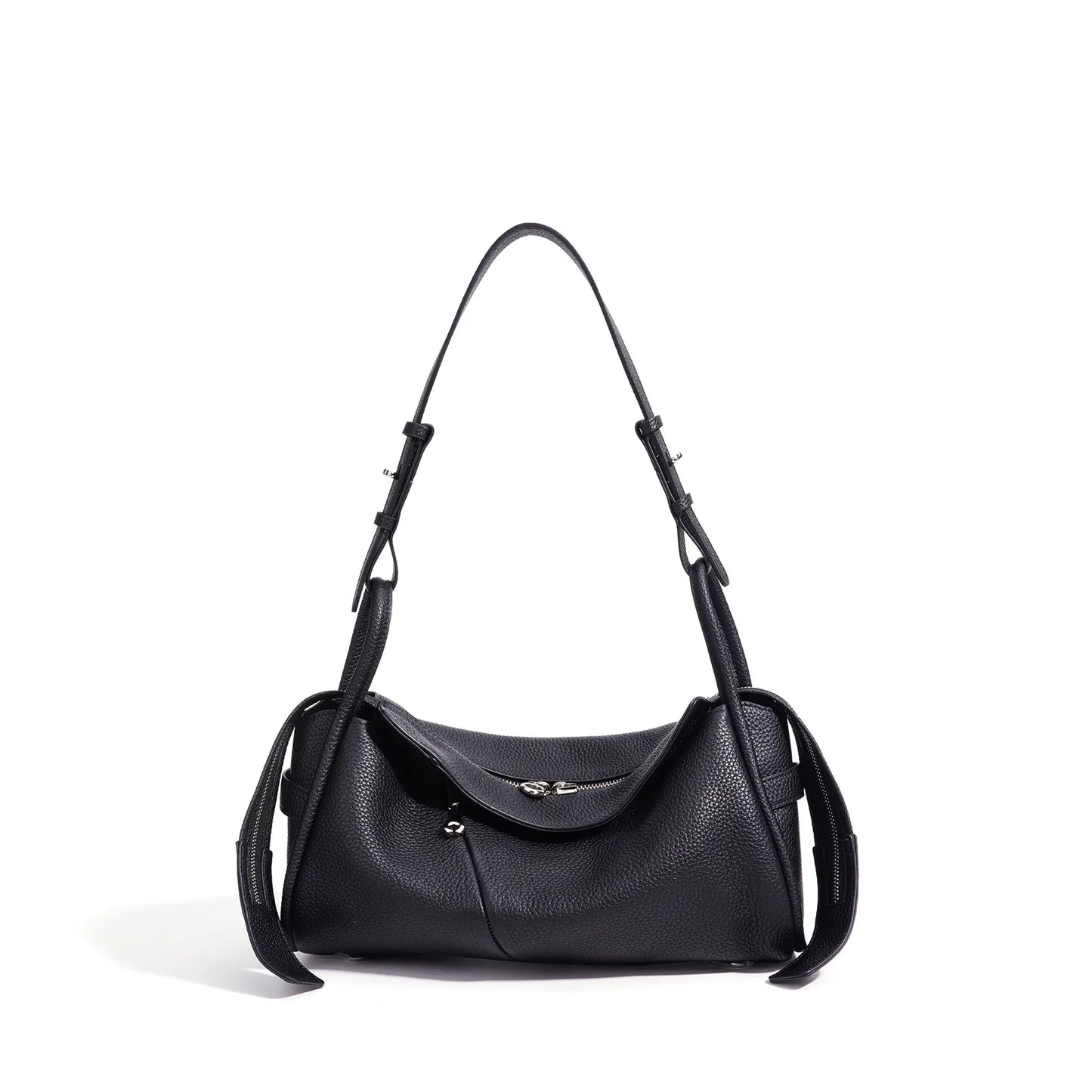 Blue Leather Drawstring Shoulder Bag