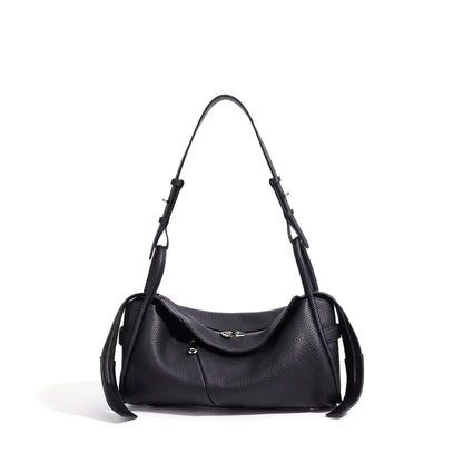 Blue Leather Drawstring Shoulder Bag