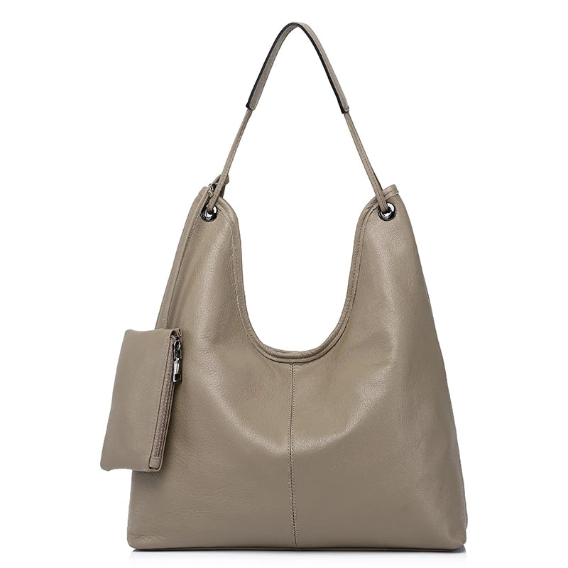 Navy Leather Shopper Tote Bag