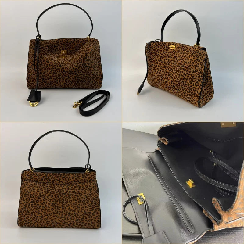 Leopard Suede Buckle Shoulder Bag