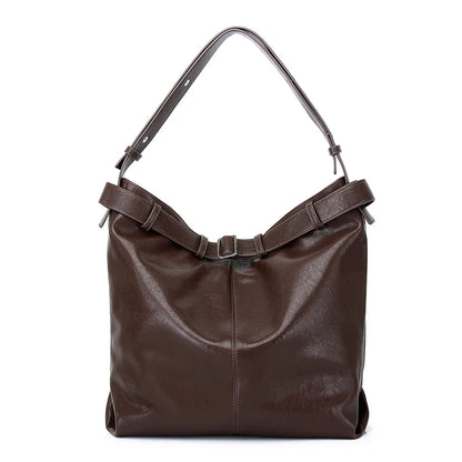 Brown Leather Drawstring Shoulder Tote