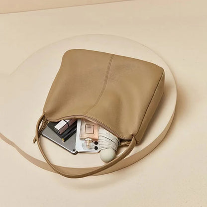 Taupe Leather Dumpling Shoulder Bag