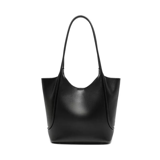 Black Leather Commuter Shoulder Tote