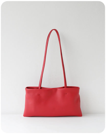 Red Leather Slim Shoulder Tote