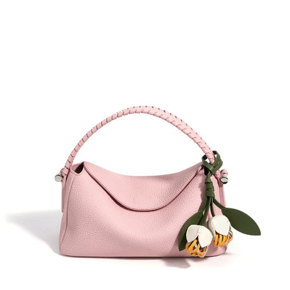 Aqua Leather Flower Charm Hobo