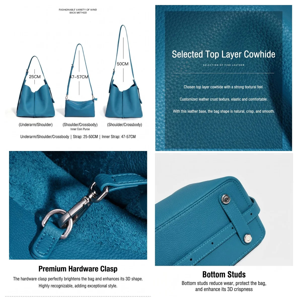 Teal Leather Foldover Hobo Bag