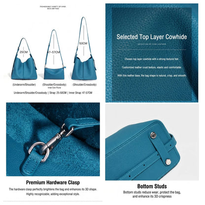 Teal Leather Foldover Hobo Bag