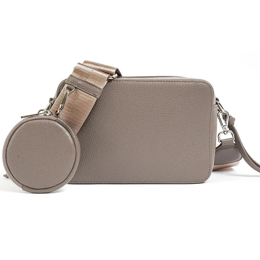 Black Leather Round Pouch Crossbody Bag