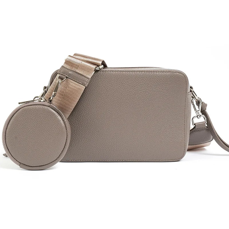 Black Leather Round Pouch Crossbody Bag