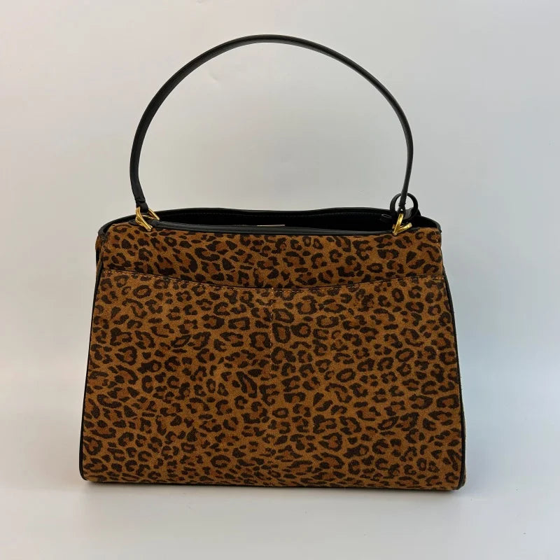 Leopard Suede Buckle Shoulder Bag
