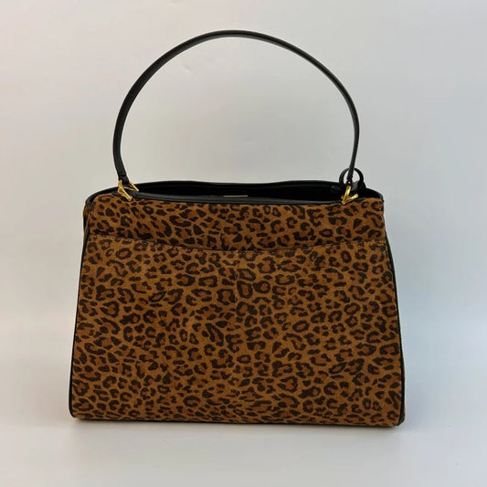 Leopard Suede Buckle Shoulder Bag