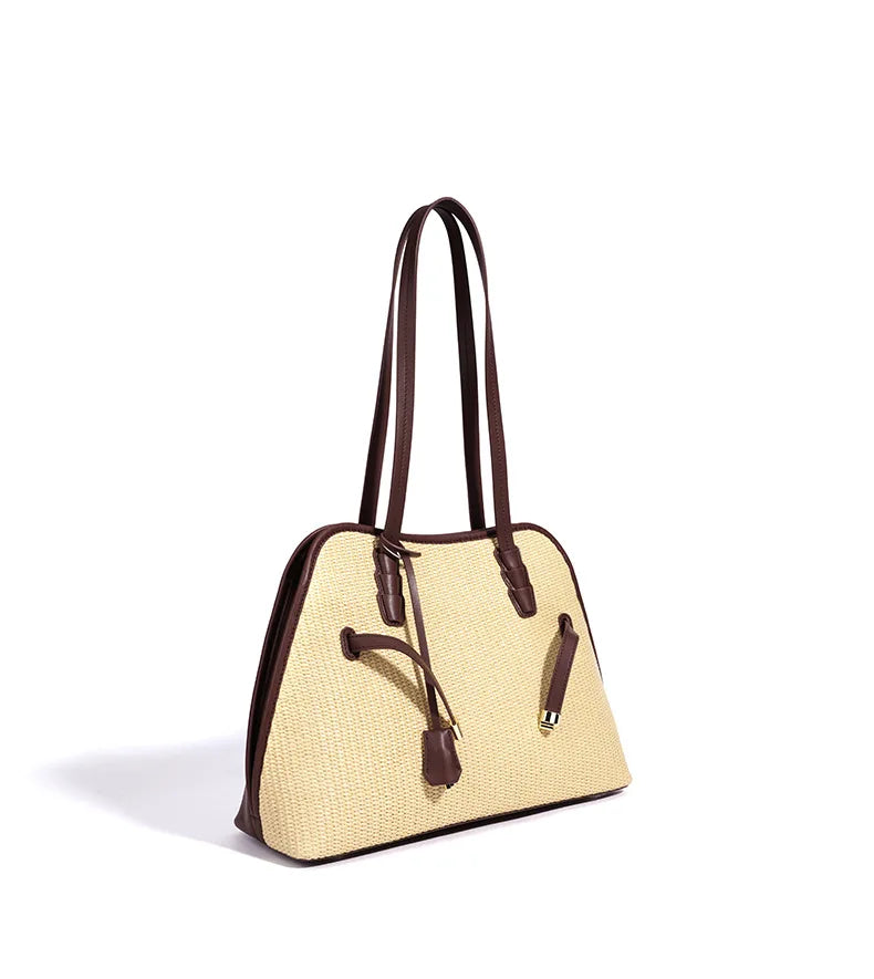 Straw Dome Shoulder Tote Bag