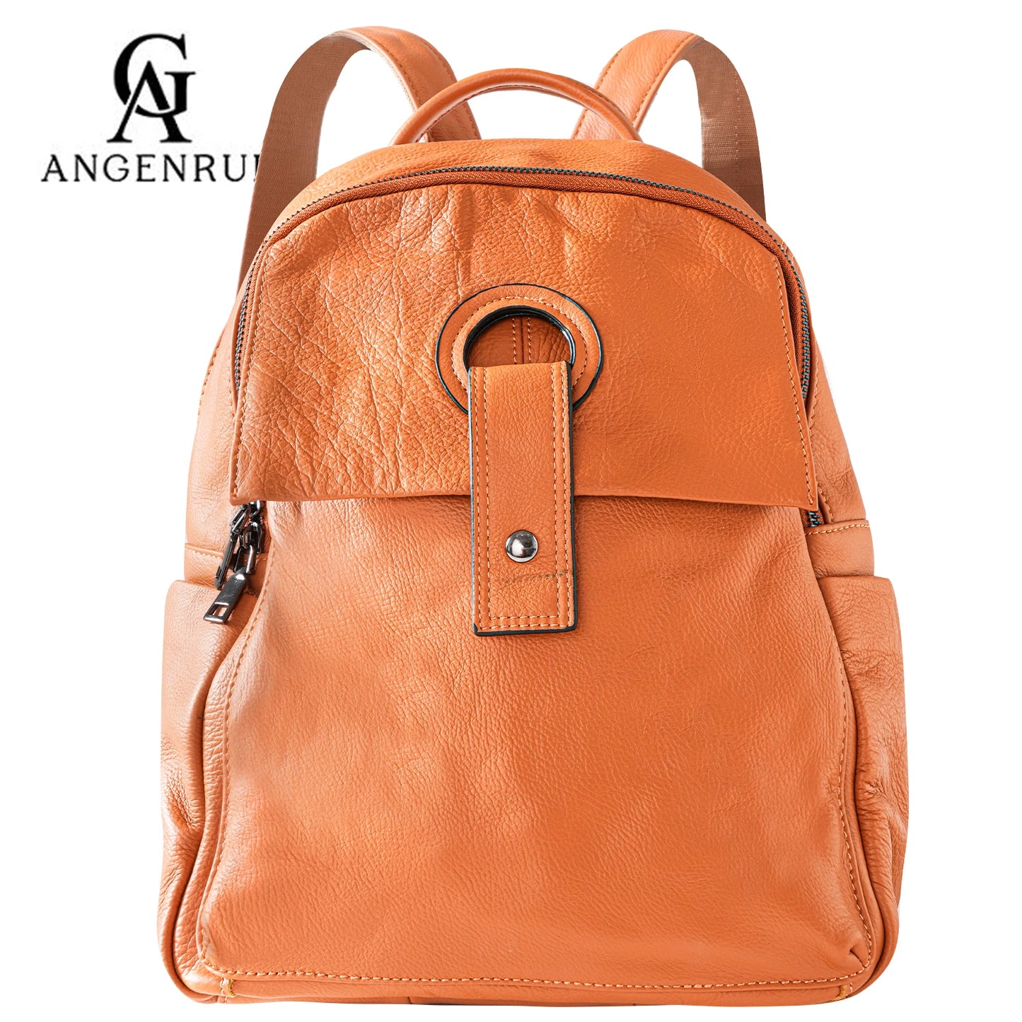 Taupe Leather Buckle Backpack Bag