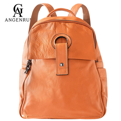 Taupe Leather Buckle Backpack Bag