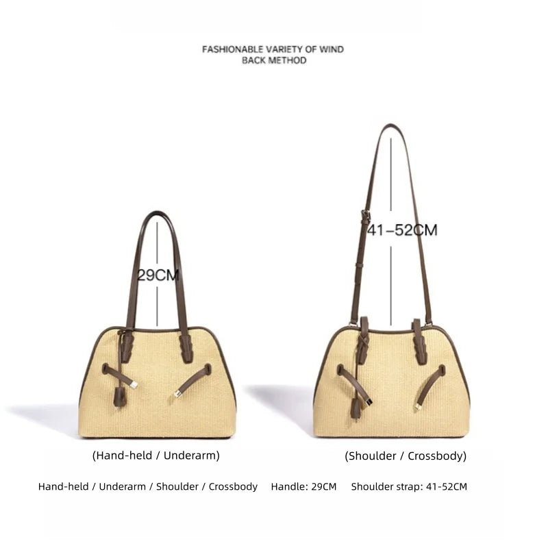 Straw Dome Shoulder Tote Bag