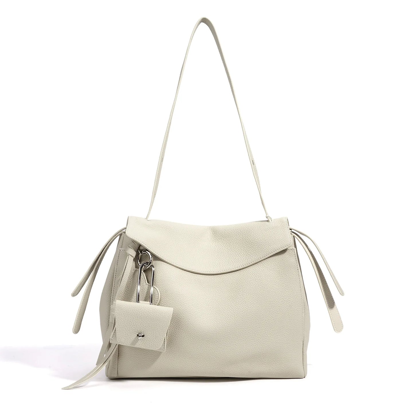 Blue Leather Drawstring Crossbody Bag