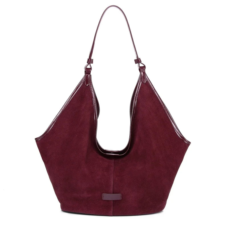Burgundy Suede Wide Hobo Tote
