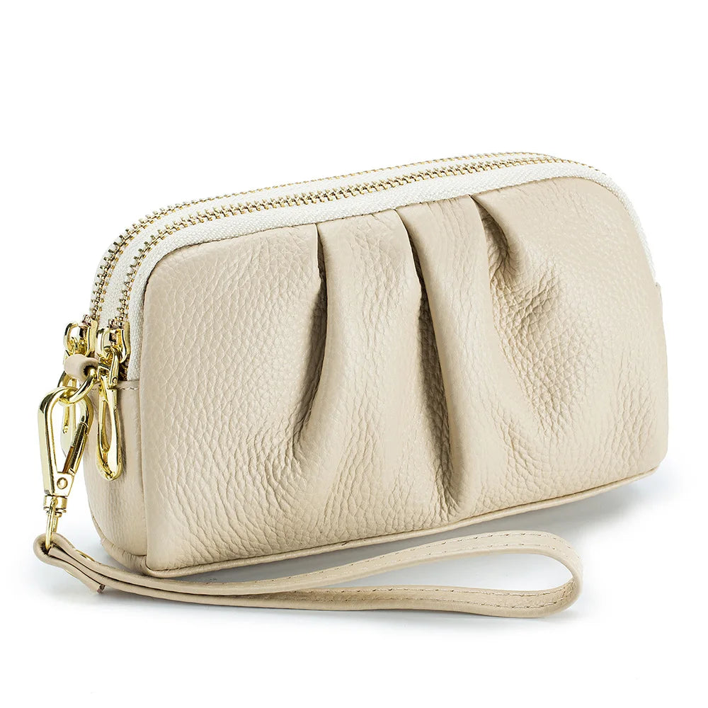 Black Ruched Zip Wristlet Wallet