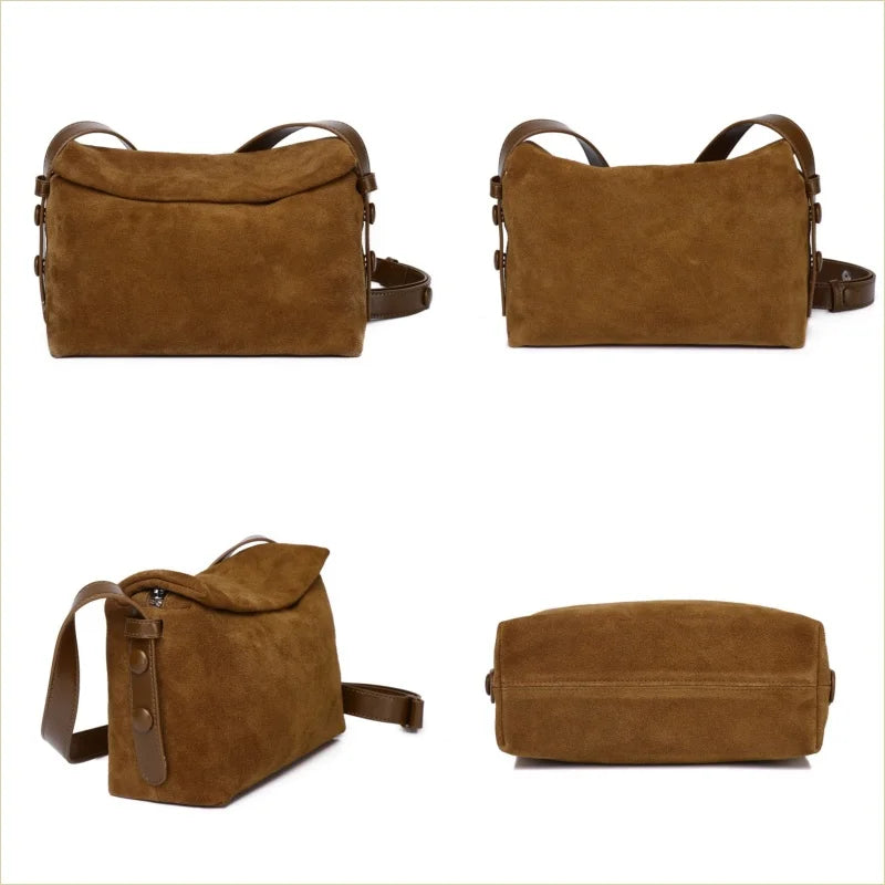 Brown Suede Flap Crossbody Bag