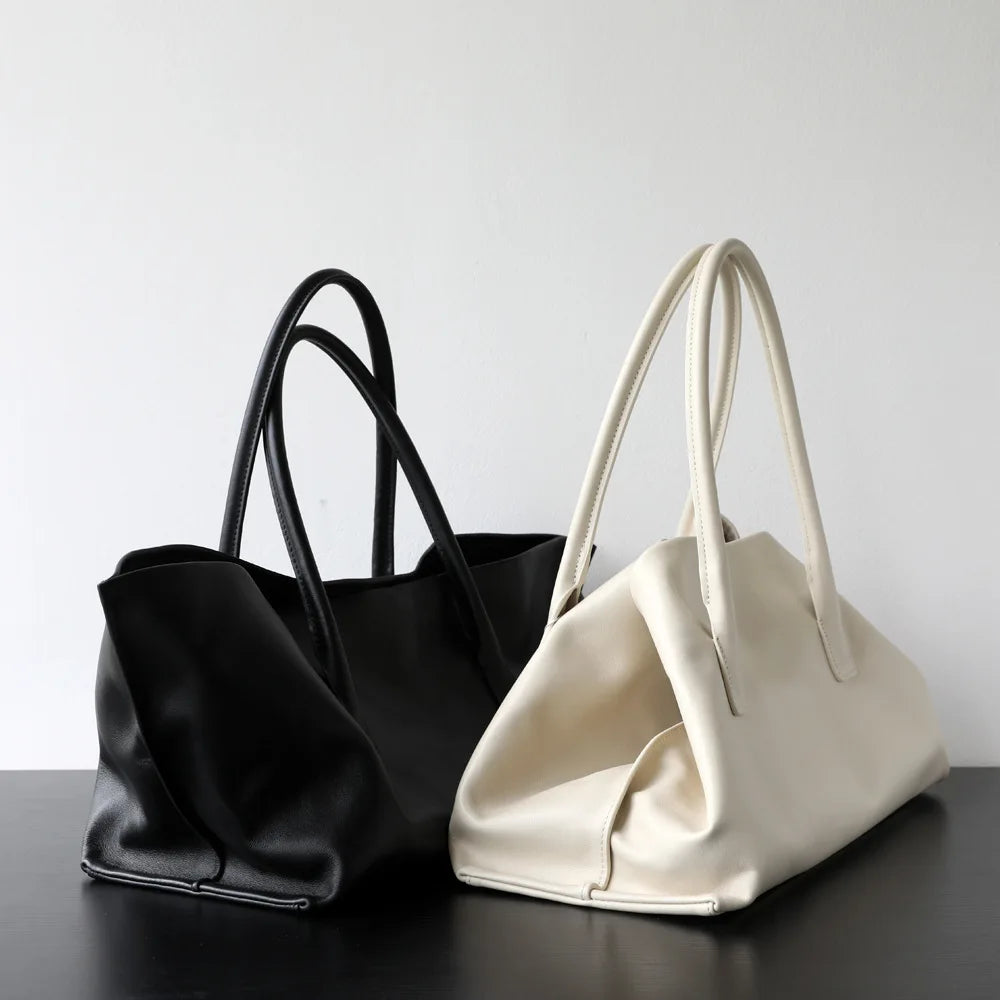 Ivory Leather Triangle Shoulder Tote
