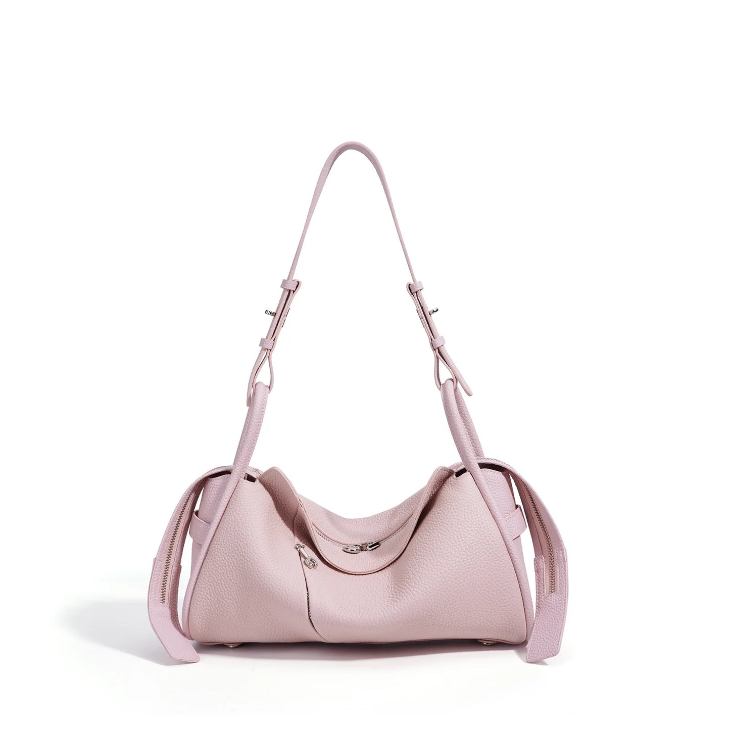 Blue Leather Drawstring Shoulder Bag