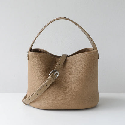 Taupe Leather Bucket Shoulder Bag