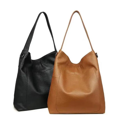 Dual Color Leather Hobo Tote