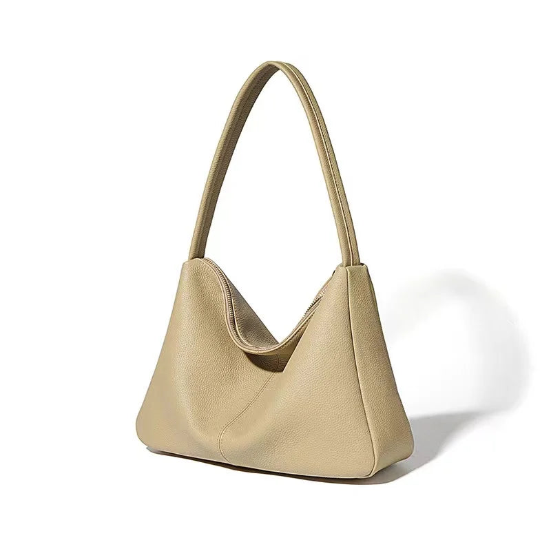 Taupe Leather Dumpling Shoulder Bag