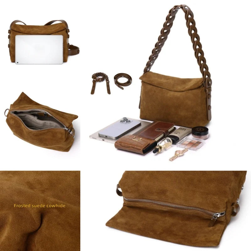 Brown Suede Flap Crossbody Bag