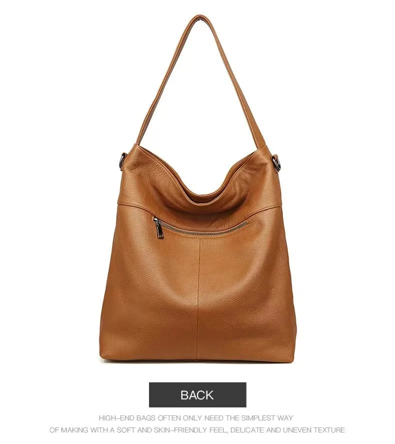 Dual Color Leather Hobo Tote