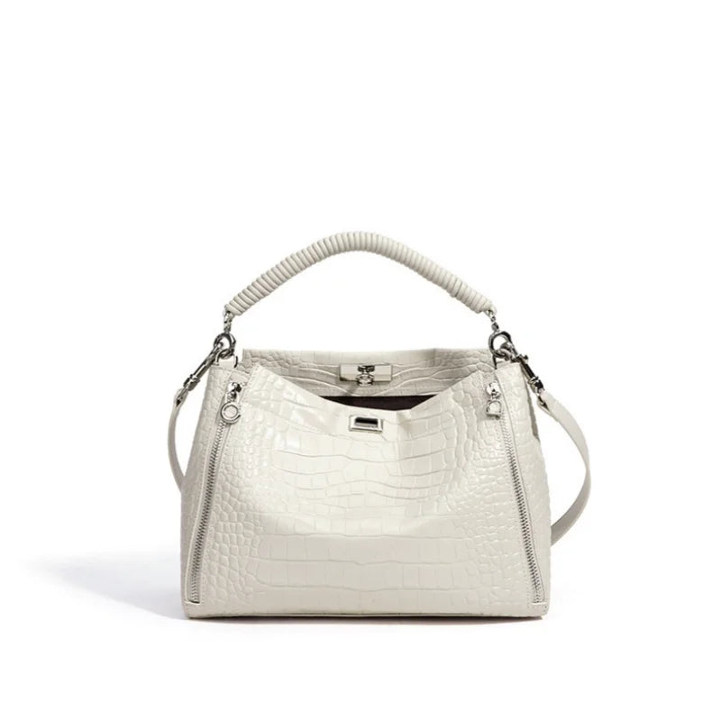 White Leather Mini Frame Satchel