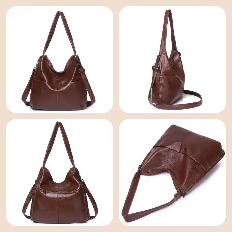 Brown Leather Slouch Bucket Bag