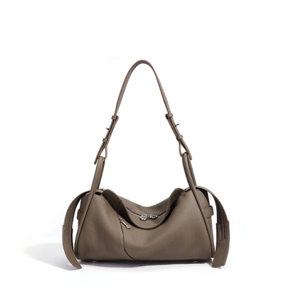 Blue Leather Drawstring Shoulder Bag