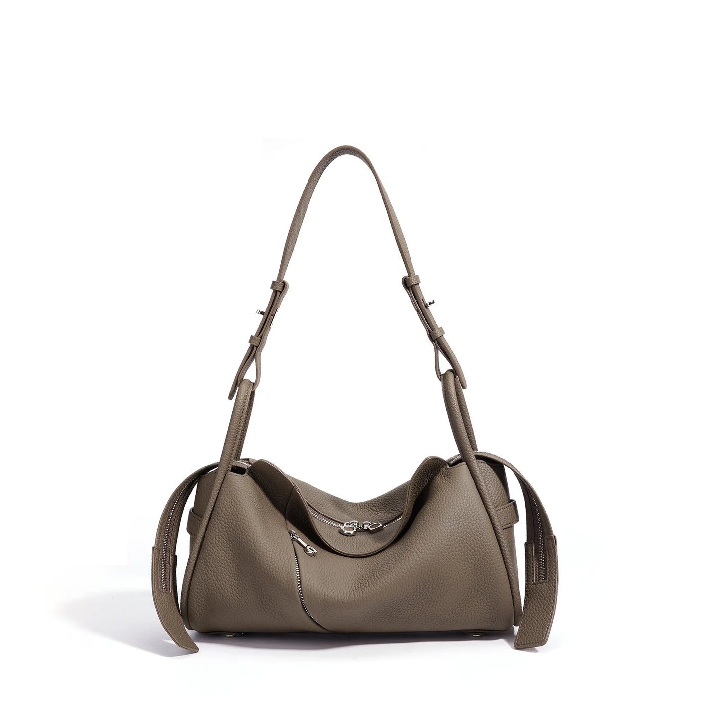Blue Leather Drawstring Shoulder Bag