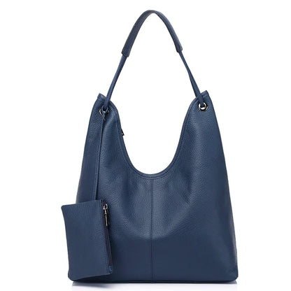 Navy Leather Shopper Tote Bag