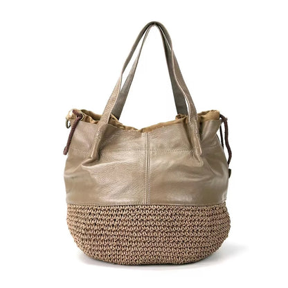 Brown Woven Bucket Shoulder Bag